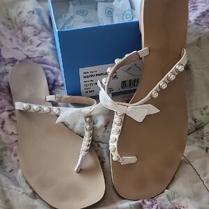 Jack Rogers White Sandals with Pearl Accents